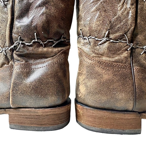 Corral Leather Barbed Wire Square Toe Brown Cowboy Boots A3532 Mens Size 15 D - Picture 9 of 16